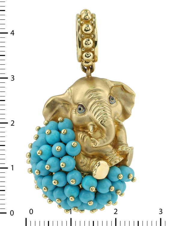 Подвеска из лимонного золота c эмалью и бирюзой