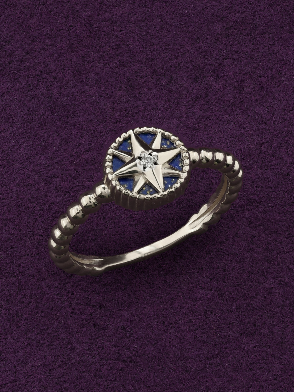 Кольцо из белого золота c бриллиантами и лазуритом