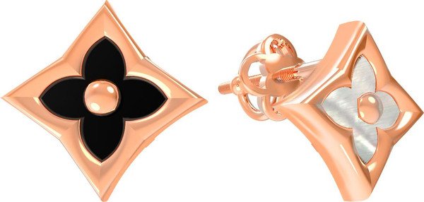 Серьги из золота c ониксом и перламутром