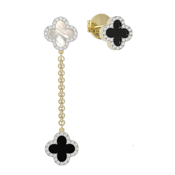 Серьги из лимонного золота c бриллиантами, ониксом и перламутром