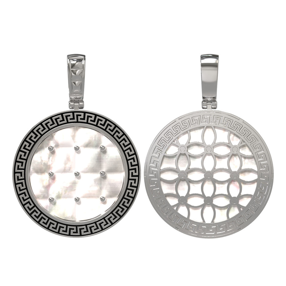 Подвеска из белого золота c эмалью и перламутром