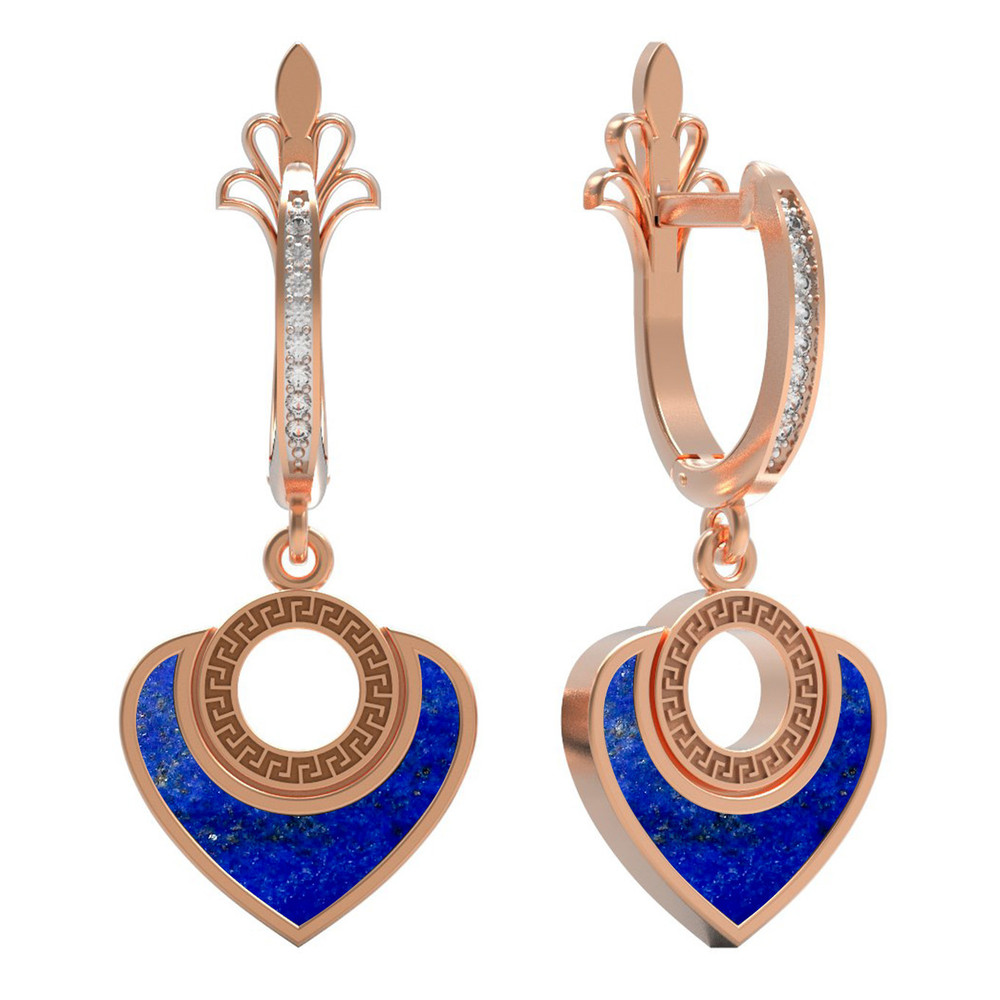 Серьги из золота c фианитом и лазуритом