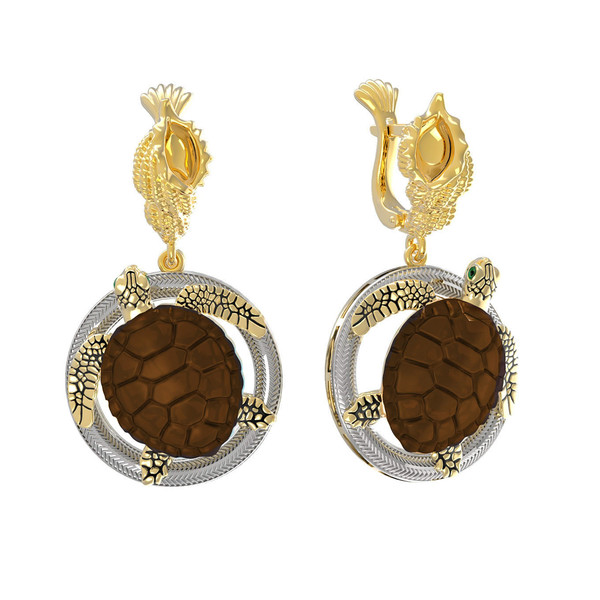 Серьги из лимонного золота c эмалью и железным деревом