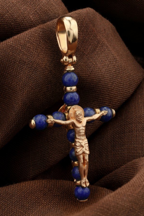 Крест из золота c лазуритом