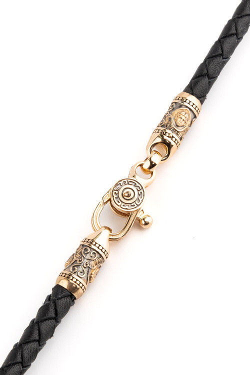 Гайтан из золота c кожаным шнурком