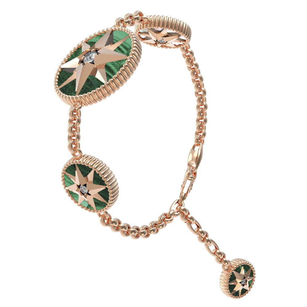 Браслет из золота c фианитом, малахитом и перламутром