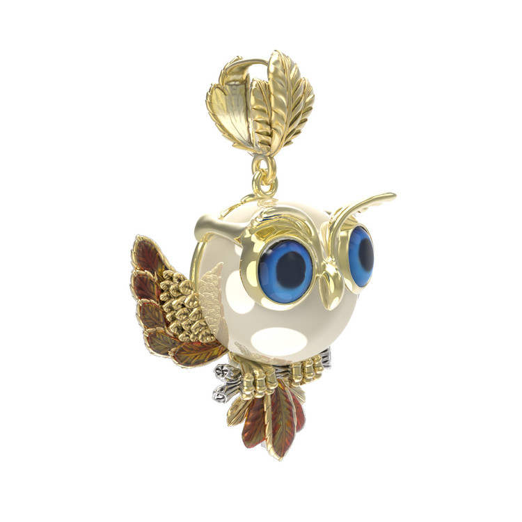 Подвеска из лимонного золота c эмалью и жемчугом