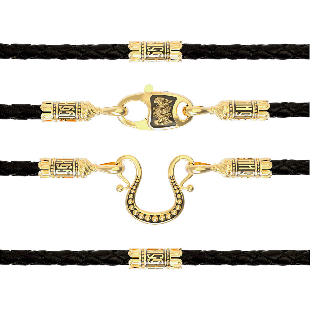 Гайтан из лимонного золота c кожаным шнурком