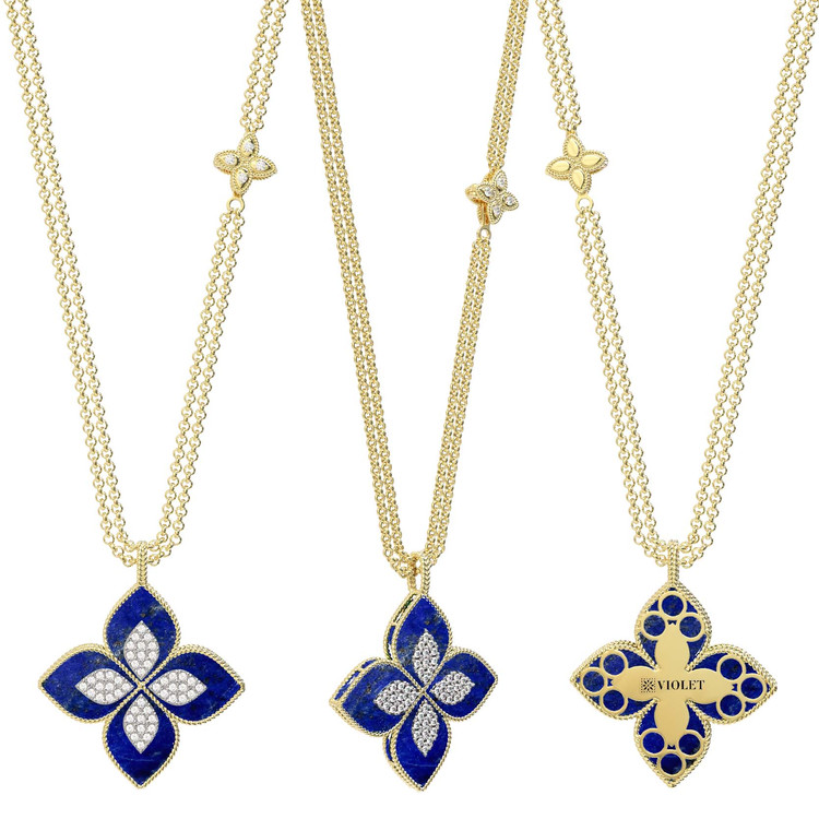 Колье из лимонного золота c бриллиантами и лазуритом