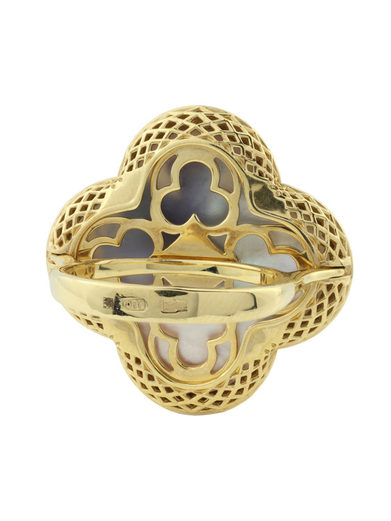 Кольцо из лимонного золота c эмалью и перламутром