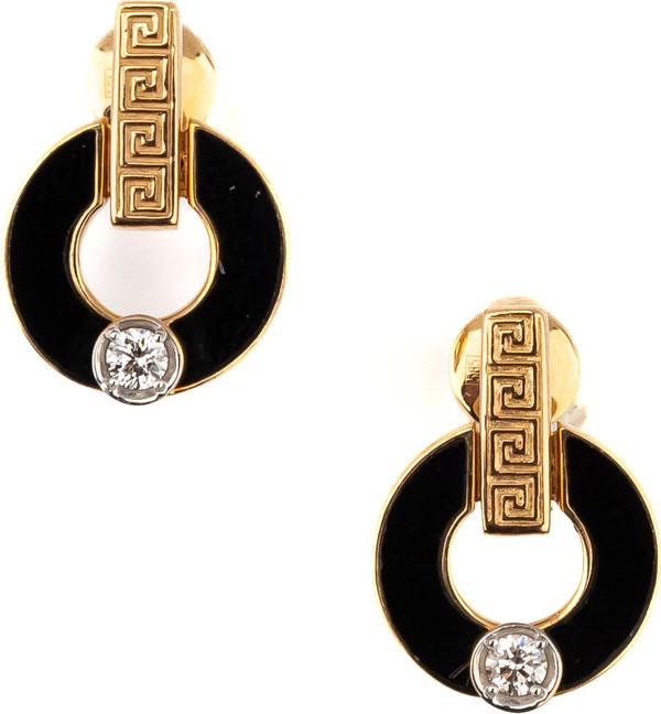 Серьги из золота c бриллиантами и ониксом