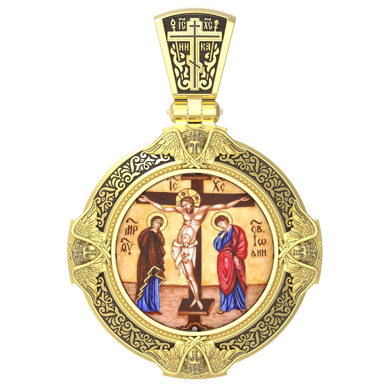 Образок из лимонного золота c эмалью, иконописью и темперой