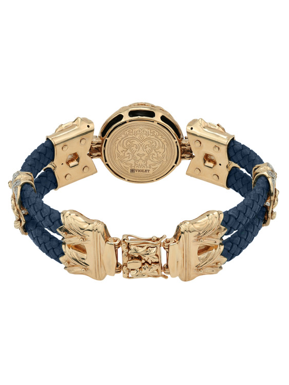 Браслет из золота c эмалью, бриллиантами, кожаным шнурком и ониксом