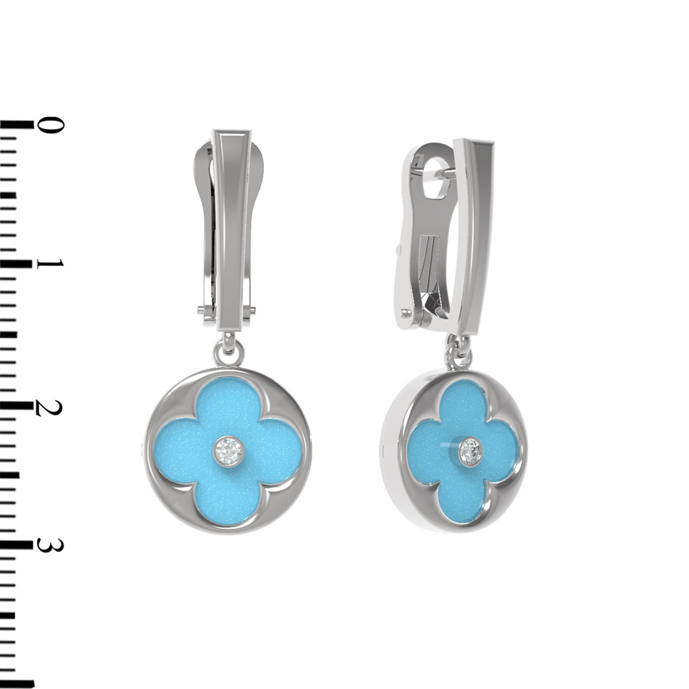 Серьги из белого золота c бриллиантами и бирюзой