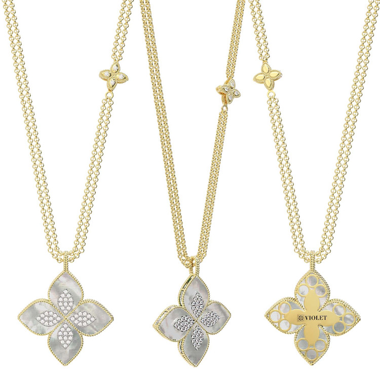 Колье из лимонного золота c бриллиантами и перламутром