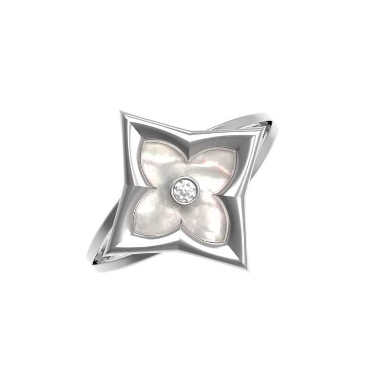 Кольцо из белого золота c бриллиантами и перламутром