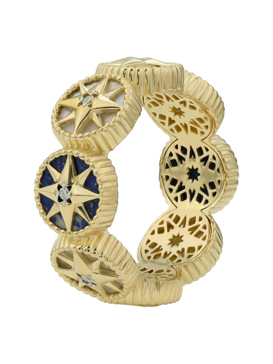 Кольцо из лимонного золота c бриллиантами, лазуритом и перламутром