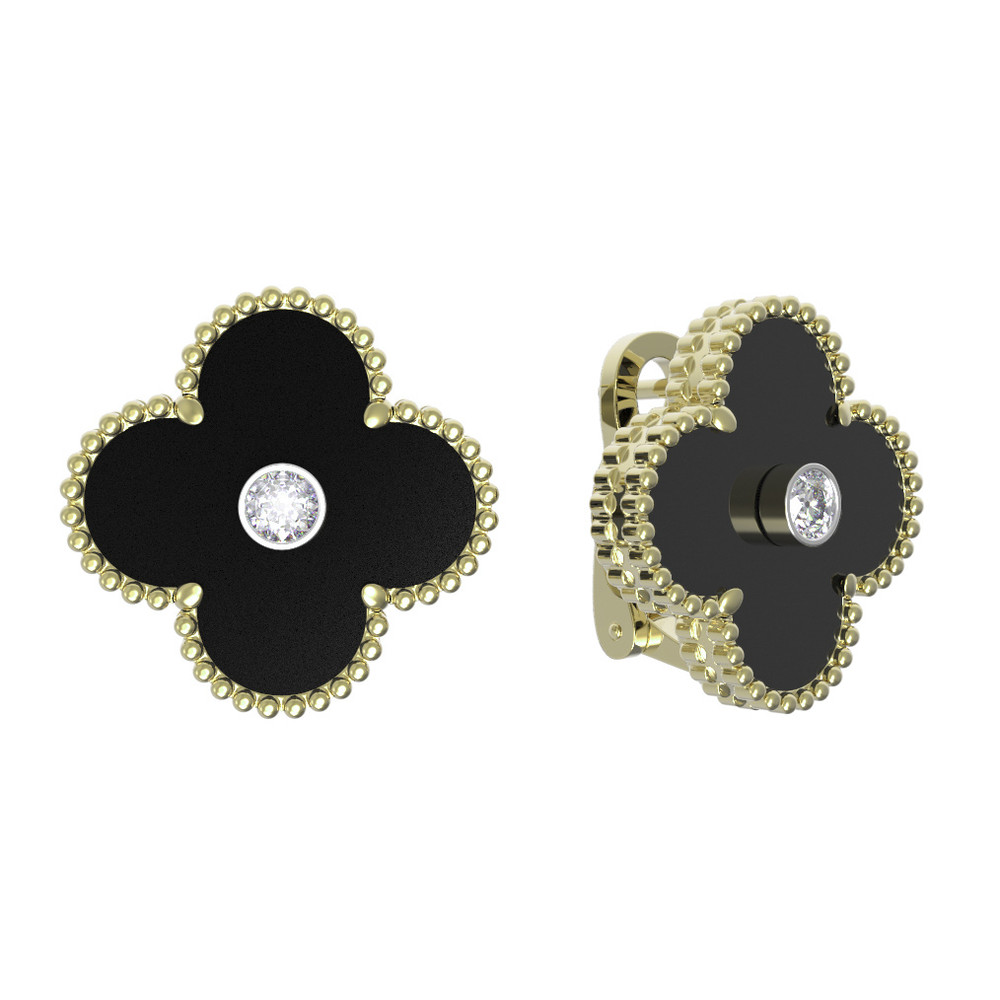 Серьги из лимонного золота c бриллиантами и ониксом