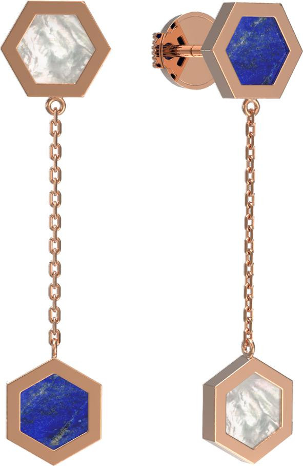 Серьги из золота c лазуритом и перламутром