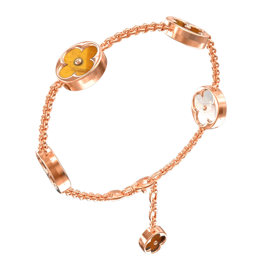 Браслет из золота c тигровым глазом и перламутром