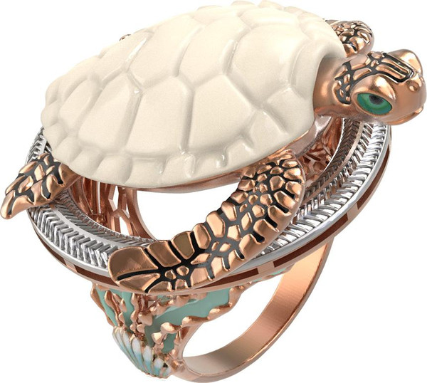 Кольцо из золота c эмалью и бивнем мамонта