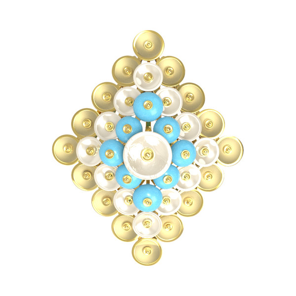 Подвеска из лимонного золота c бирюзой и перламутром