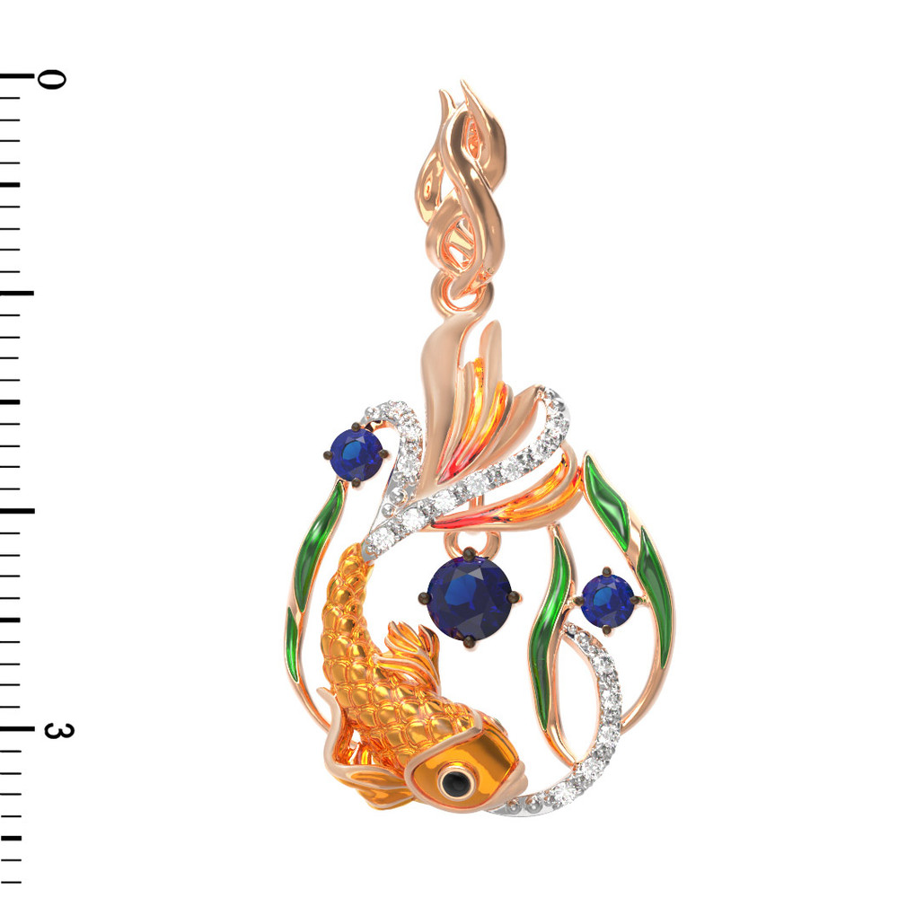 Подвеска из золота c эмалью, фианитом и сапфиром