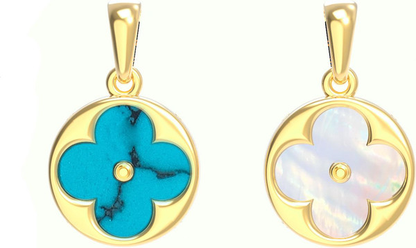 Подвеска из лимонного золота c бирюзой и перламутром