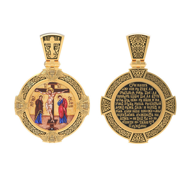 Образок из лимонного золота c эмалью, иконописью и темперой