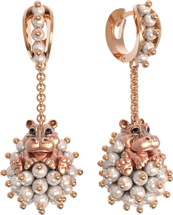 Серьги из золота c эмалью и жемчугом