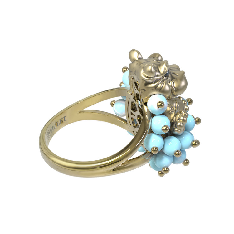 Кольцо из лимонного золота c эмалью и бирюзой