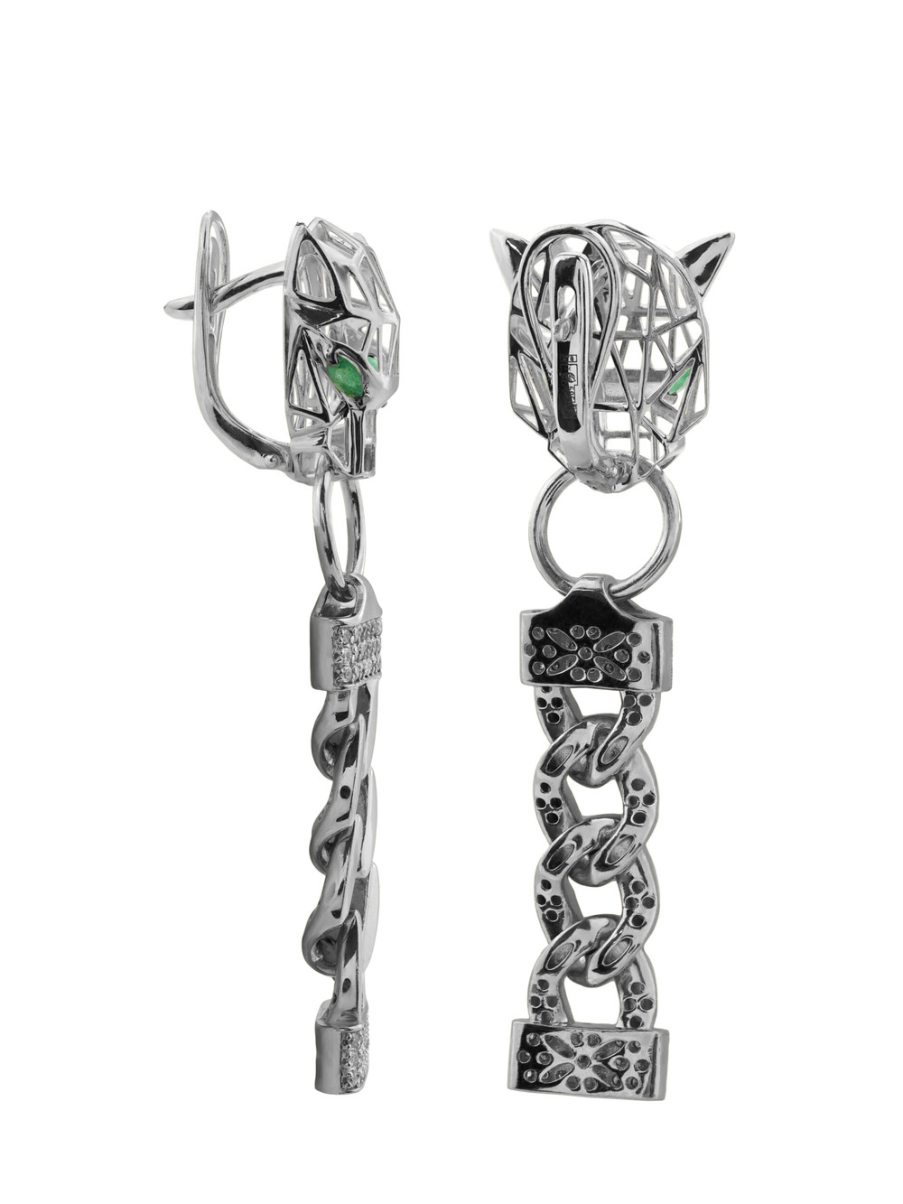 Серьги из белого золота c бриллиантами и изумрудом