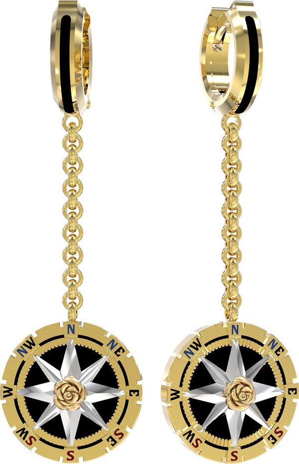 Серьги из лимонного золота c эмалью и ониксом