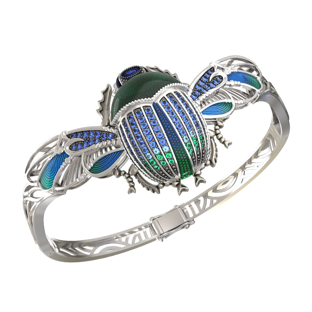 Браслет из белого золота c эмалью, фианитом, сапфиром и эмалью