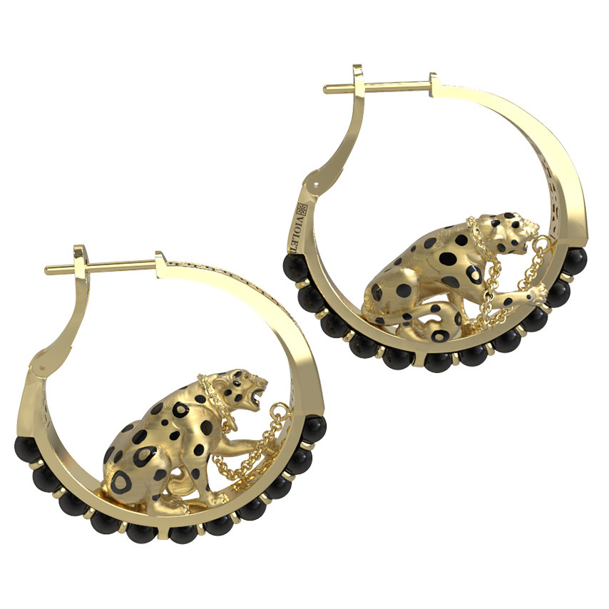 Серьги из лимонного золота c эмалью и ониксом