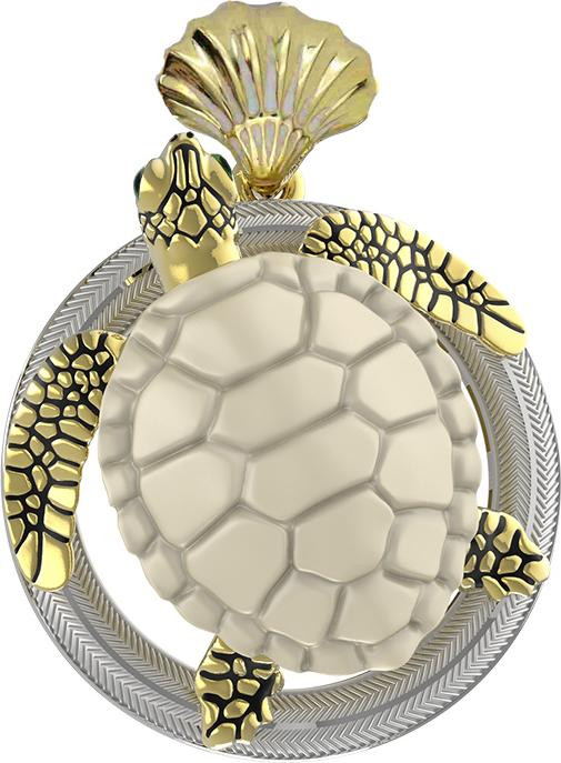 Подвеска из лимонного золота c эмалью и бивнем мамонта