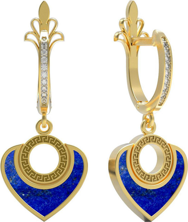 Серьги из лимонного золота c фианитом и лазуритом