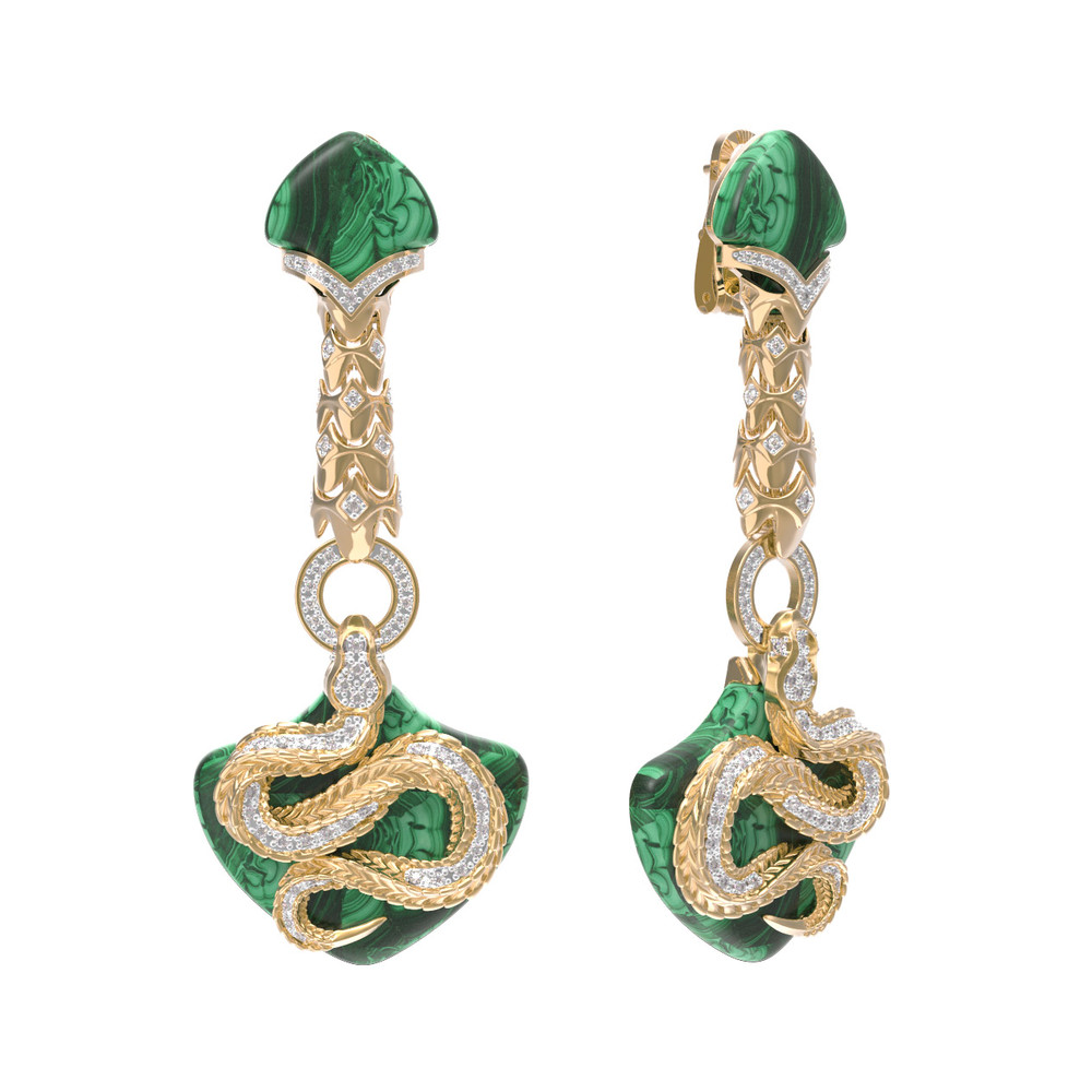 Серьги из лимонного золота c бриллиантами и малахитом