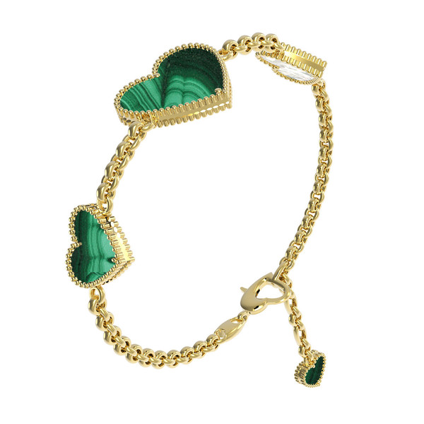 Браслет из лимонного золота c малахитом и перламутром