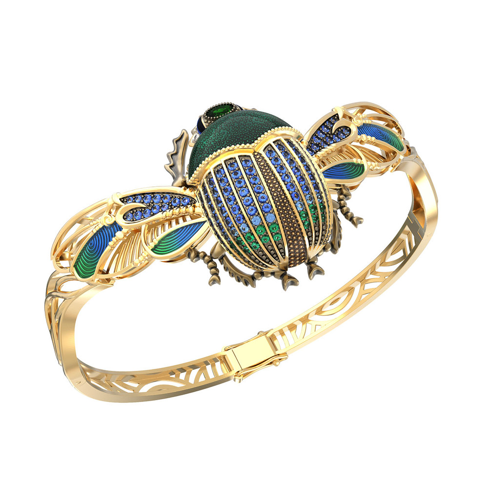 Браслет из лимонного золота c эмалью, фианитом, турмалином и эмалью