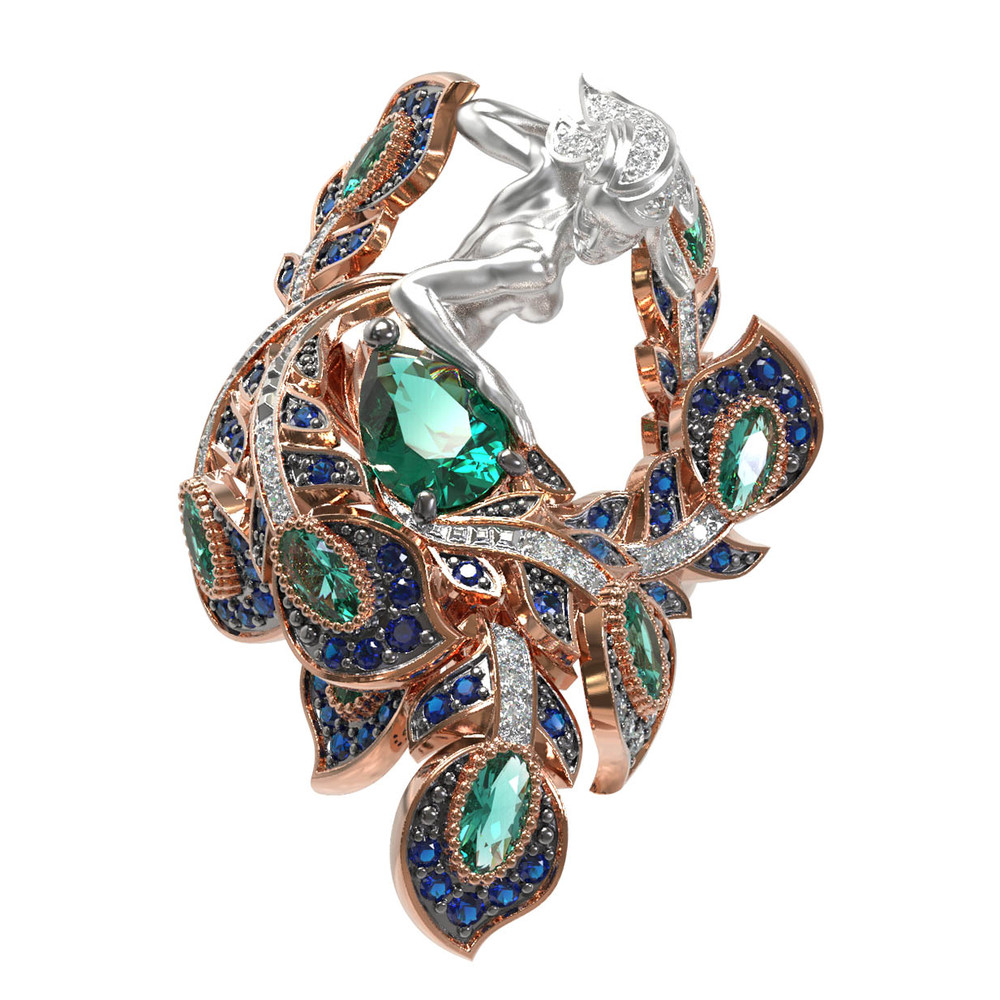 Кольцо из золота c фианитом и хризопразом