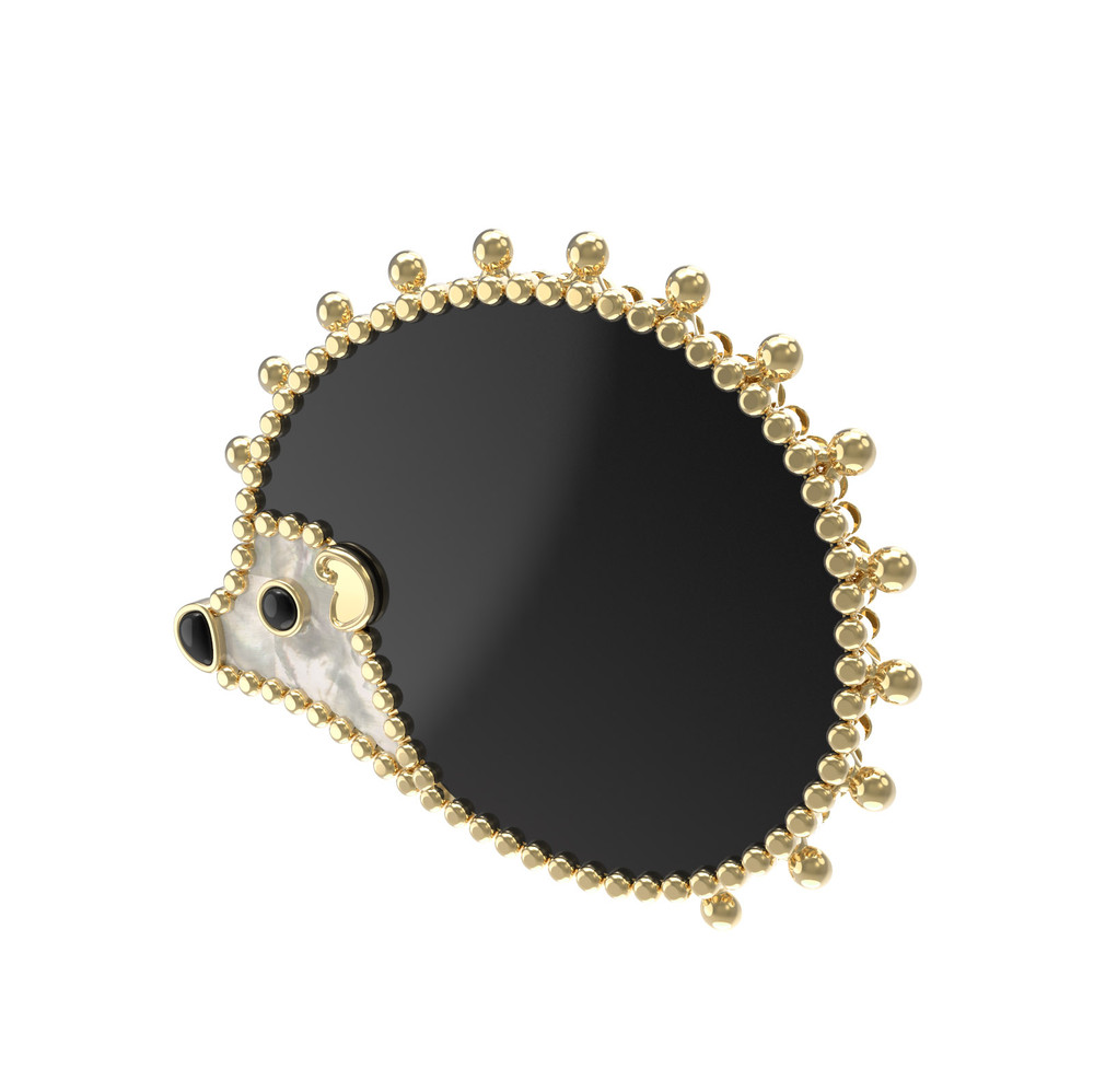 Брошь из лимонного золота c эмалью, ониксом и перламутром