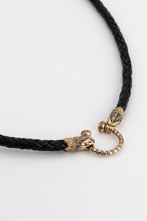 Гайтан из золота c кожаным шнурком