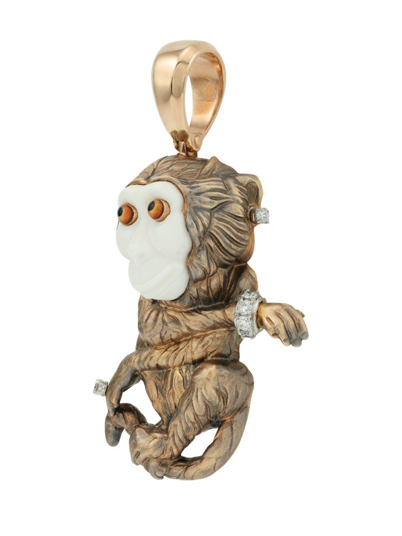 Подвеска из золота c эмалью, бриллиантами, рубином и бивнем мамонта