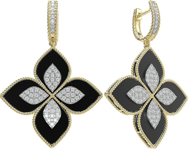 Серьги из лимонного золота c бриллиантами и ониксом