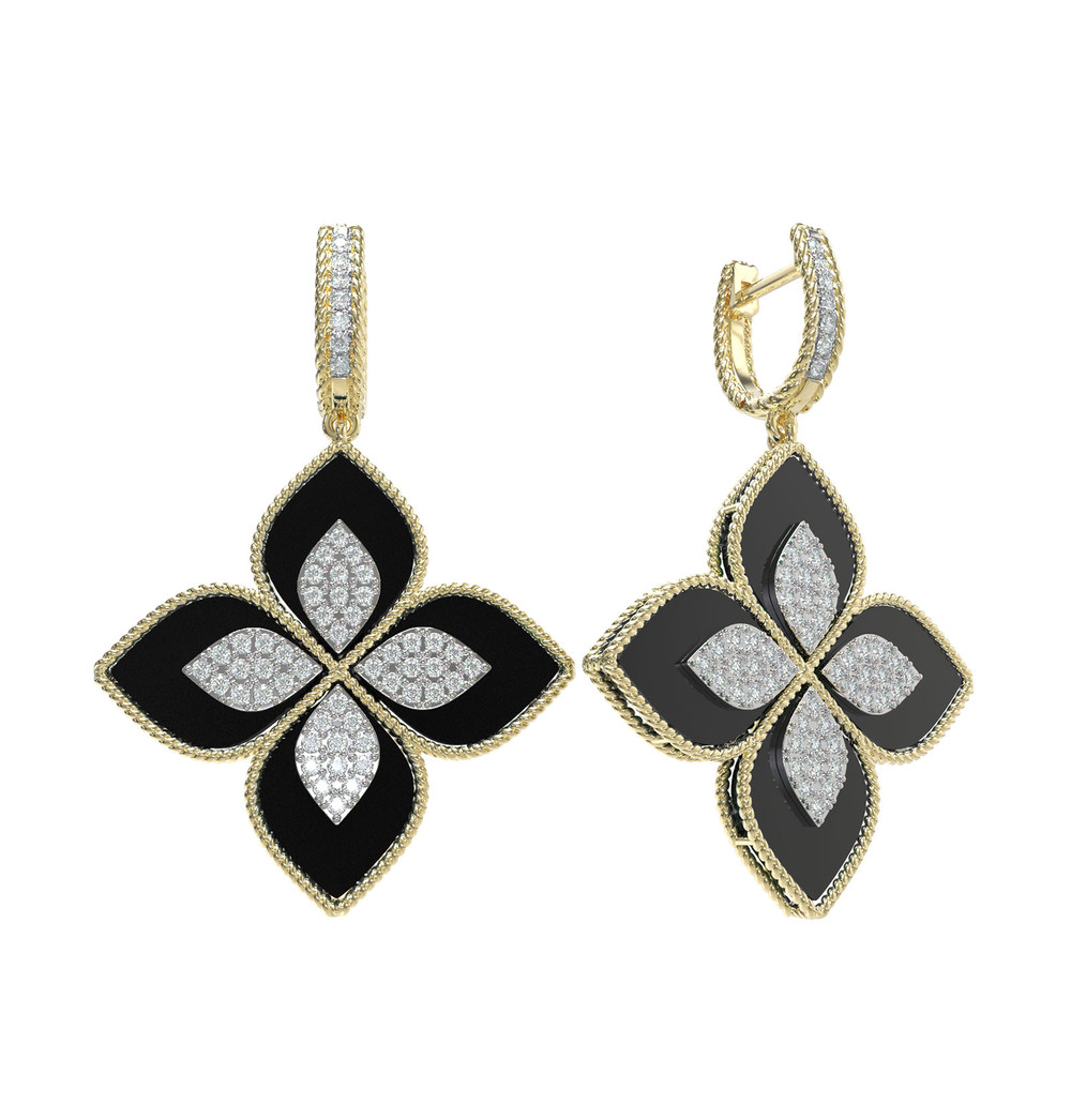 Серьги из лимонного золота c бриллиантами и ониксом