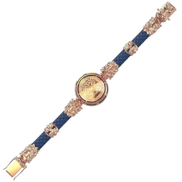 Браслет из золота c кожаным шнурком и ониксом