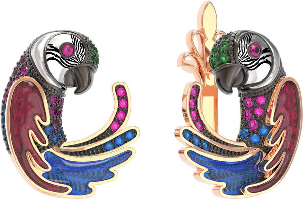 Серьги из золота c эмалью и фианитом