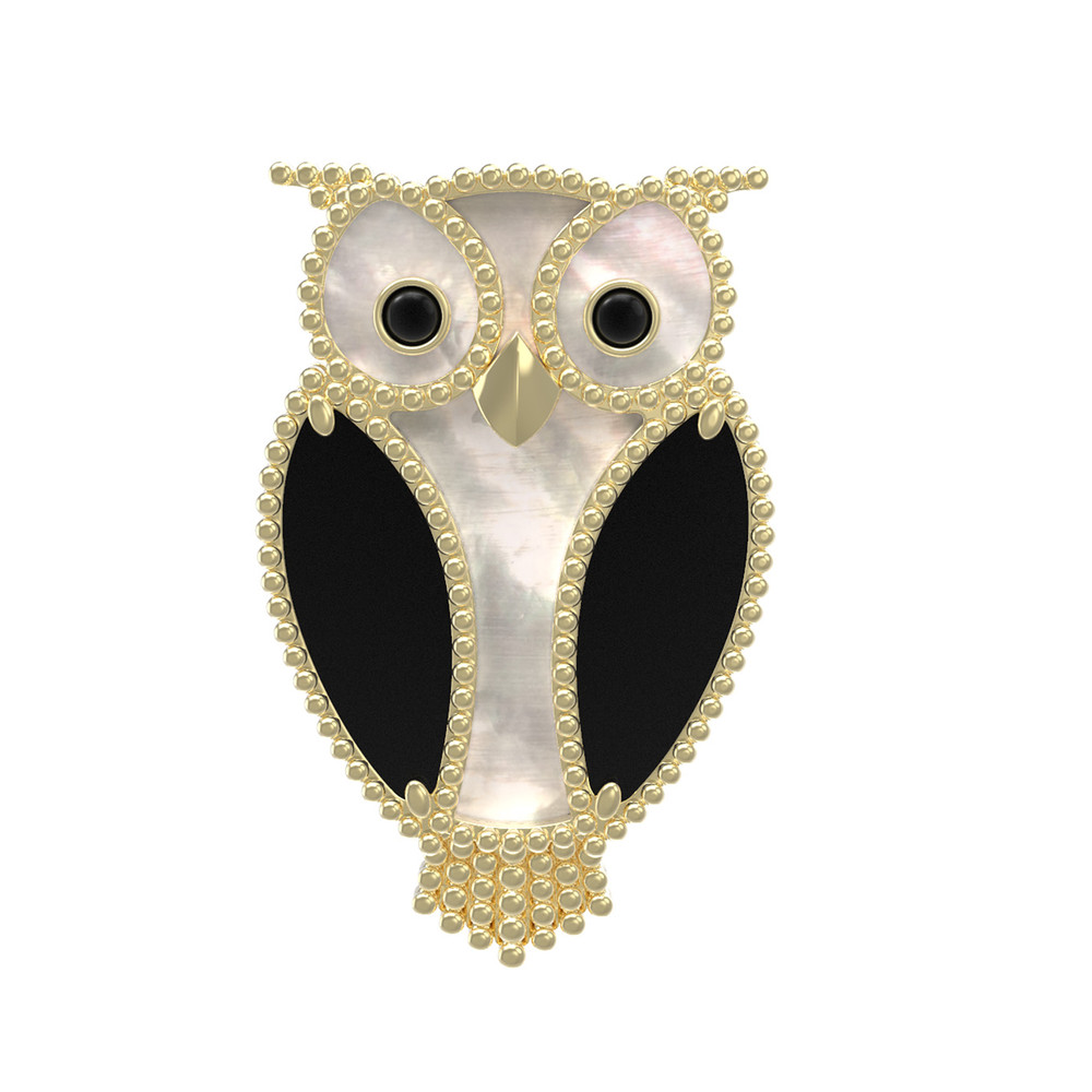 Брошь из лимонного золота c эмалью, ониксом и перламутром