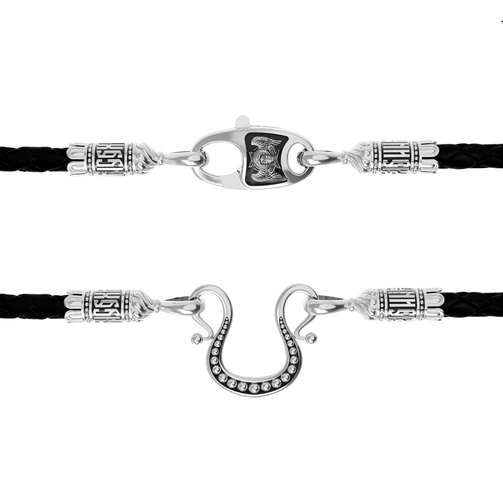 Гайтан из белого золота c кожаным шнурком